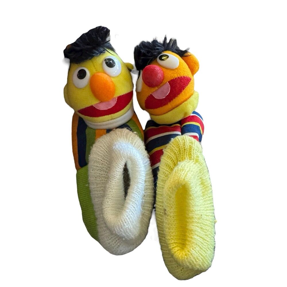 Sesame‎ Street Bert & Ernie Houseshoes Slippers Plush  Vintage Toddler Suze 7/8